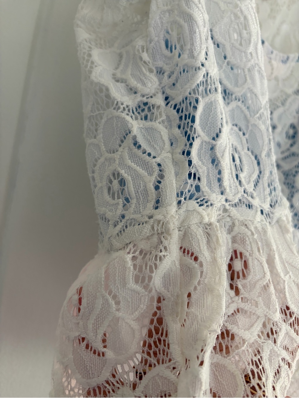 Anthropologie Maeve White Lace Peplum Crop Top with Light Blue Underlay - Picture 15 of 15